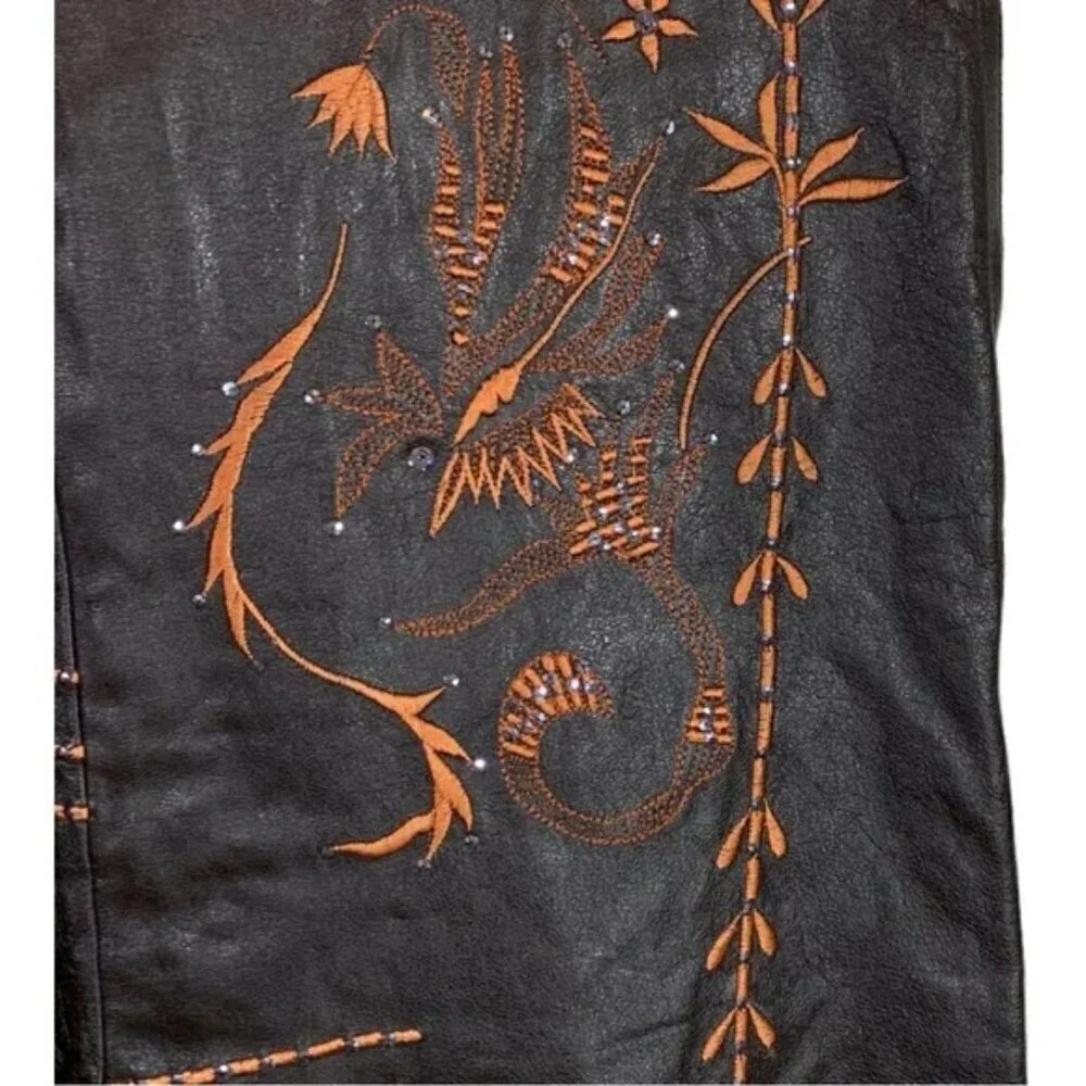 NEW Mandalay Leather Embroidered Wide Straight Leg Pants Size 6 - Picture 8 of 10